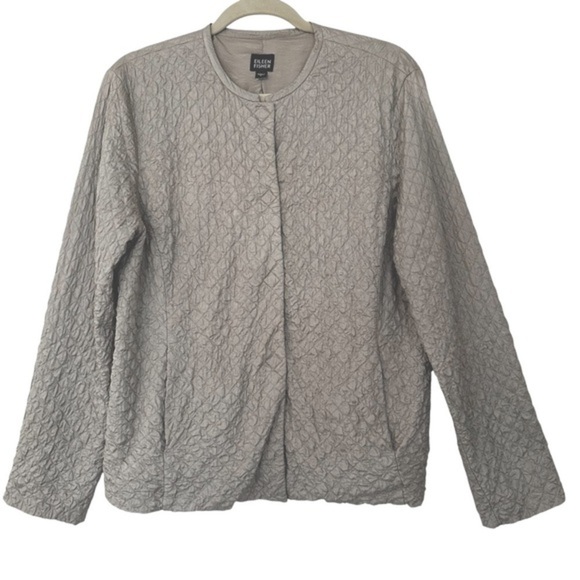 EILEEN FISHER QUILTED TUSSAH DIAMOND SILK MAGNETIC CLOSURE JACKET SIZE LARGE. - Picture 1 of 13